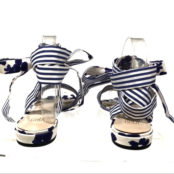 CAbi Tie Up Wrap Around Watercolor Stripe and Floral Sandals - Sz 10 - Picture 5 of 9